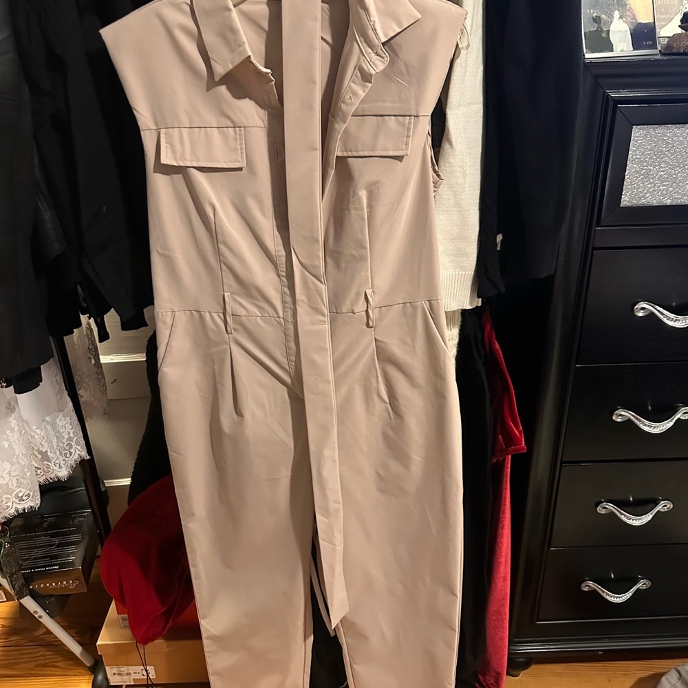 Beige Sleeveless Jumpsuit